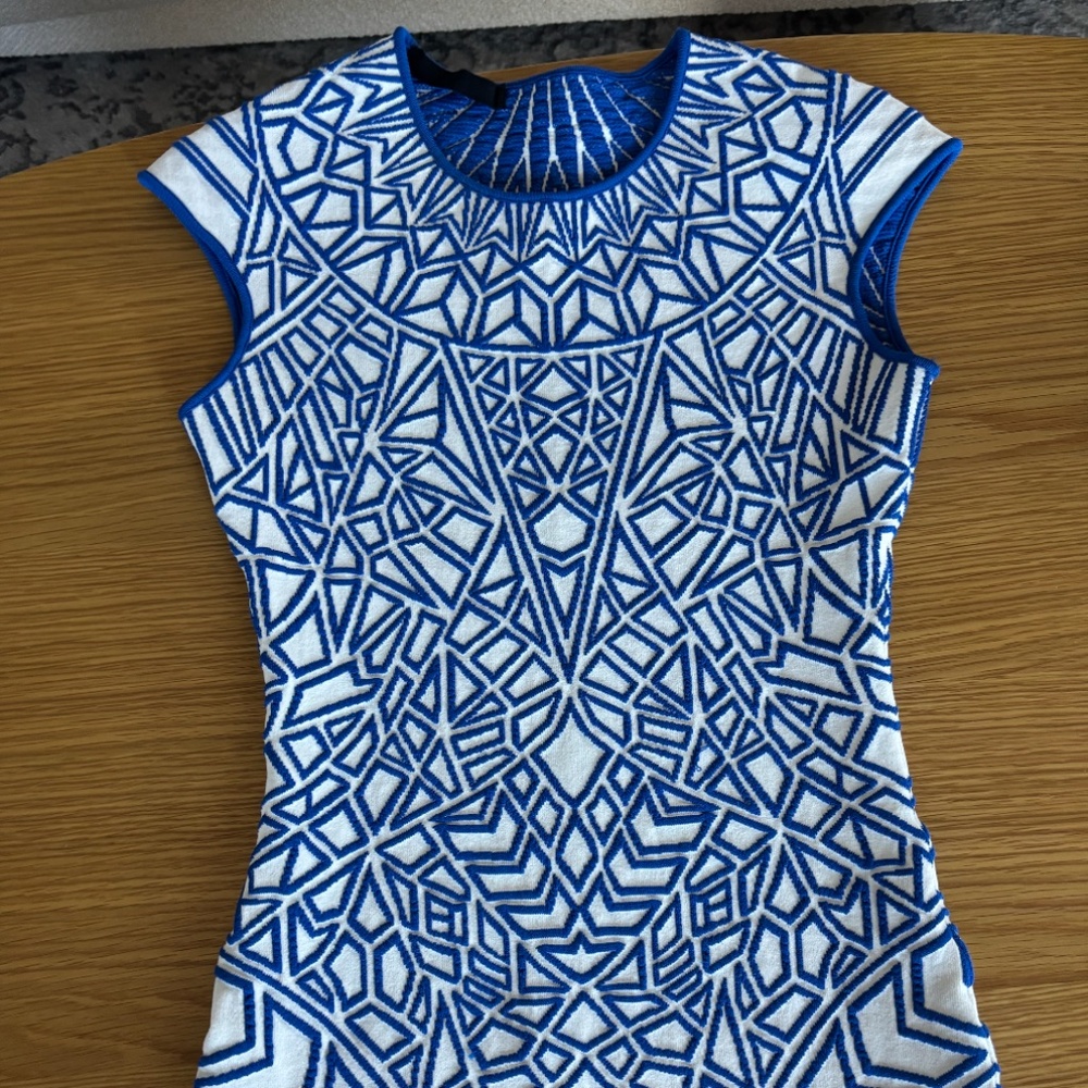 RVN Geometric-Print Blue White Bodycon